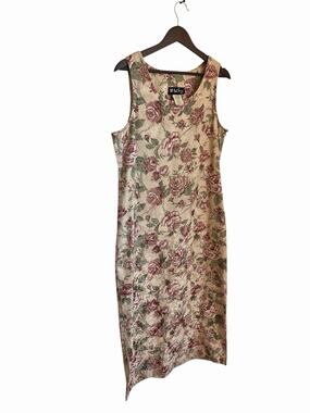Vintage 90s All That Jazz Womens 12 Floral Rose Midi Dress Coastal Boho Phoebe